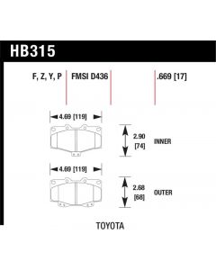 Hawk Performance Disc Brake Pad Toyota Front- HB315Y.669