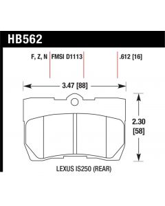 Hawk Performance Disc Brake Pad Lexus Rear- HB562F.612